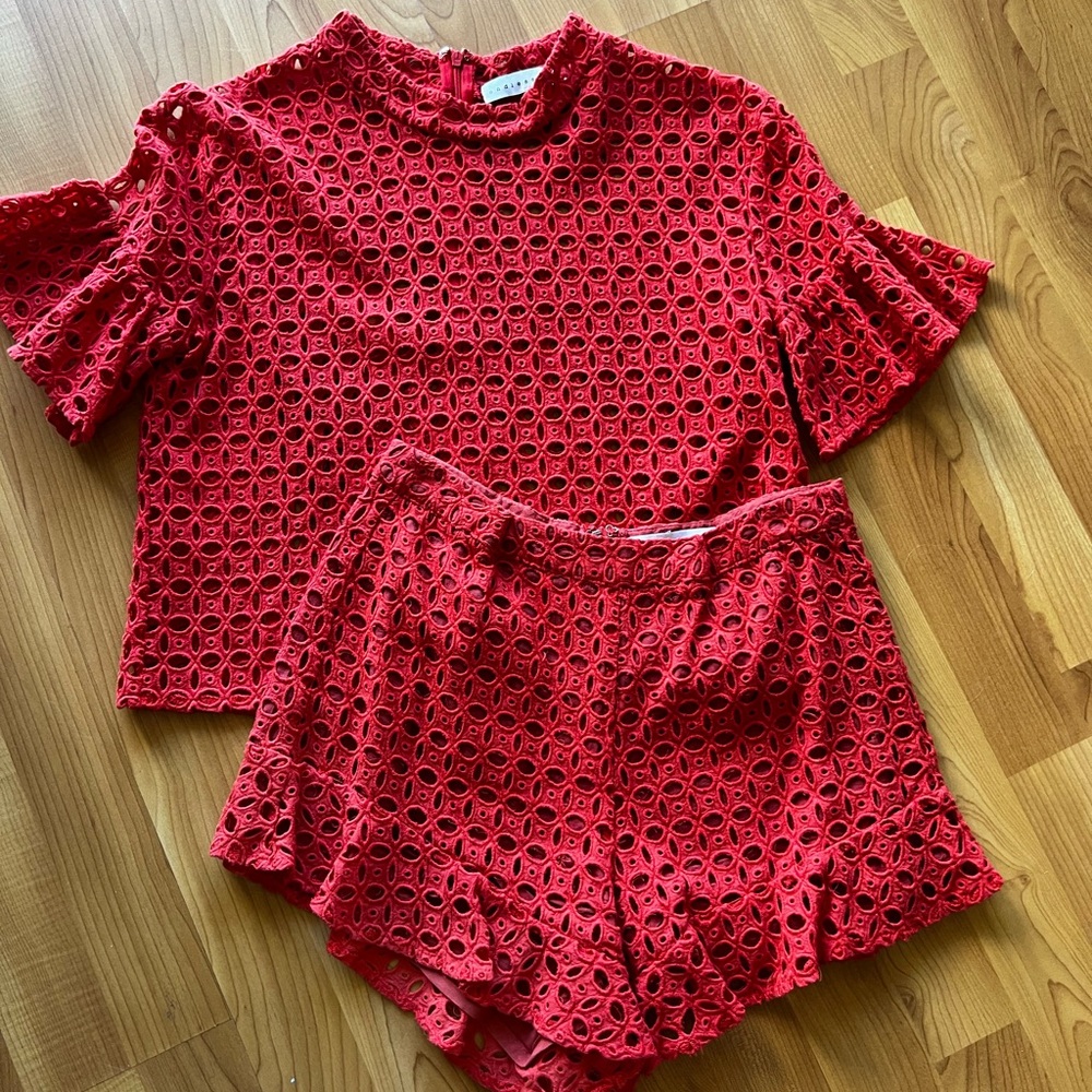 Madison Vibrant Red Eyelet Top